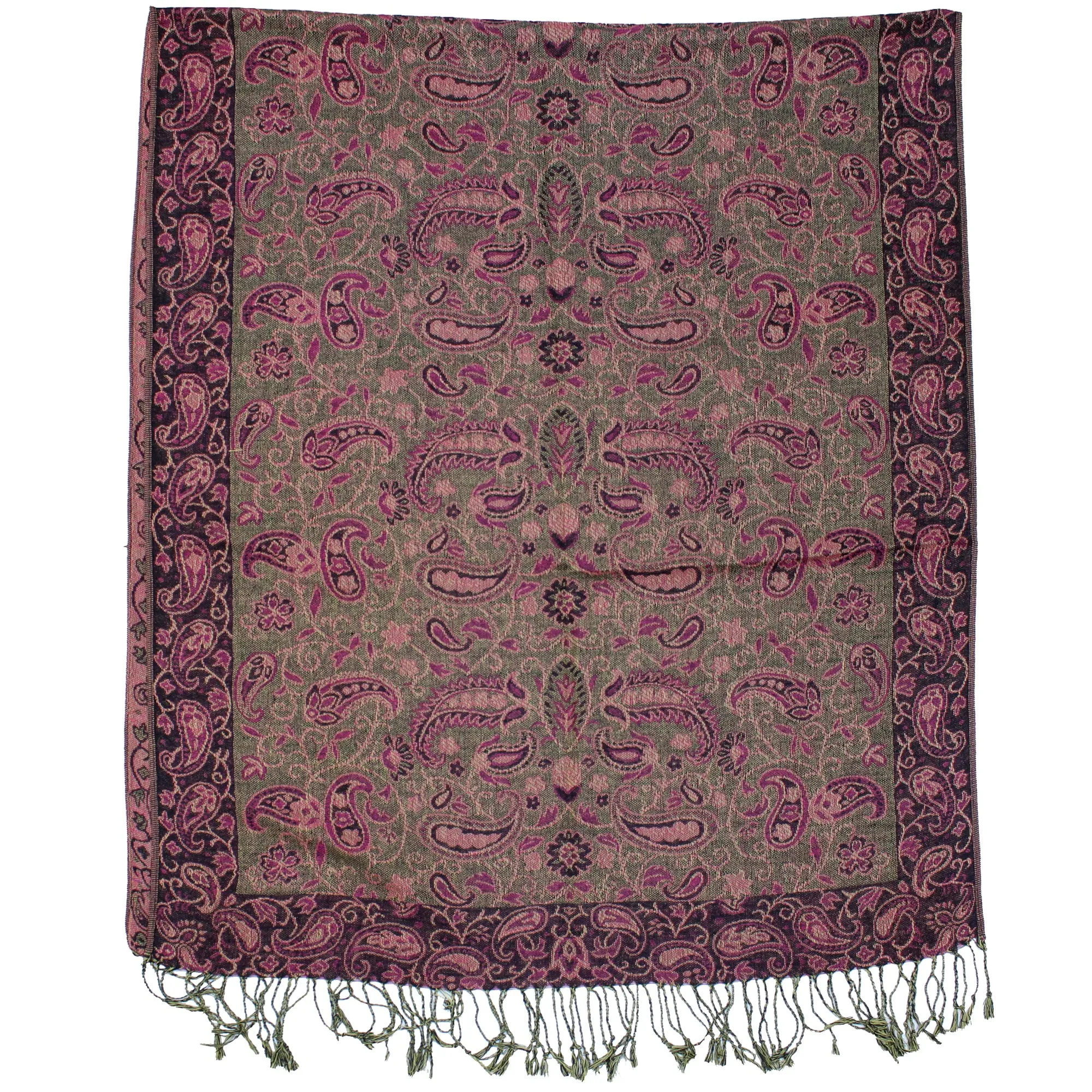 Reversible Burgundy Paisley Print Pashmina with Tassels