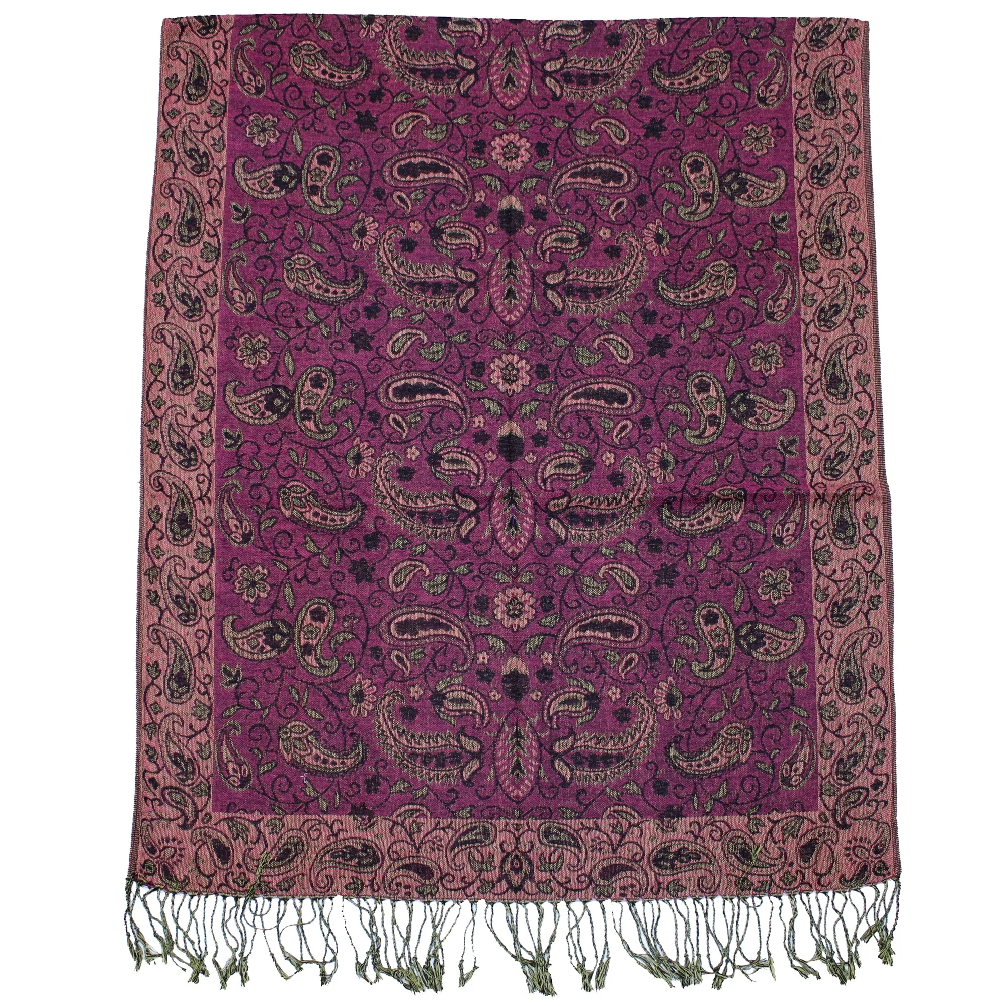 Reversible Burgundy Paisley Print Pashmina with Tassels