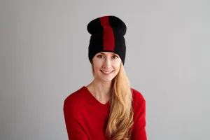 Reversible Slouchy Black and Red Striped Cashmere Hat