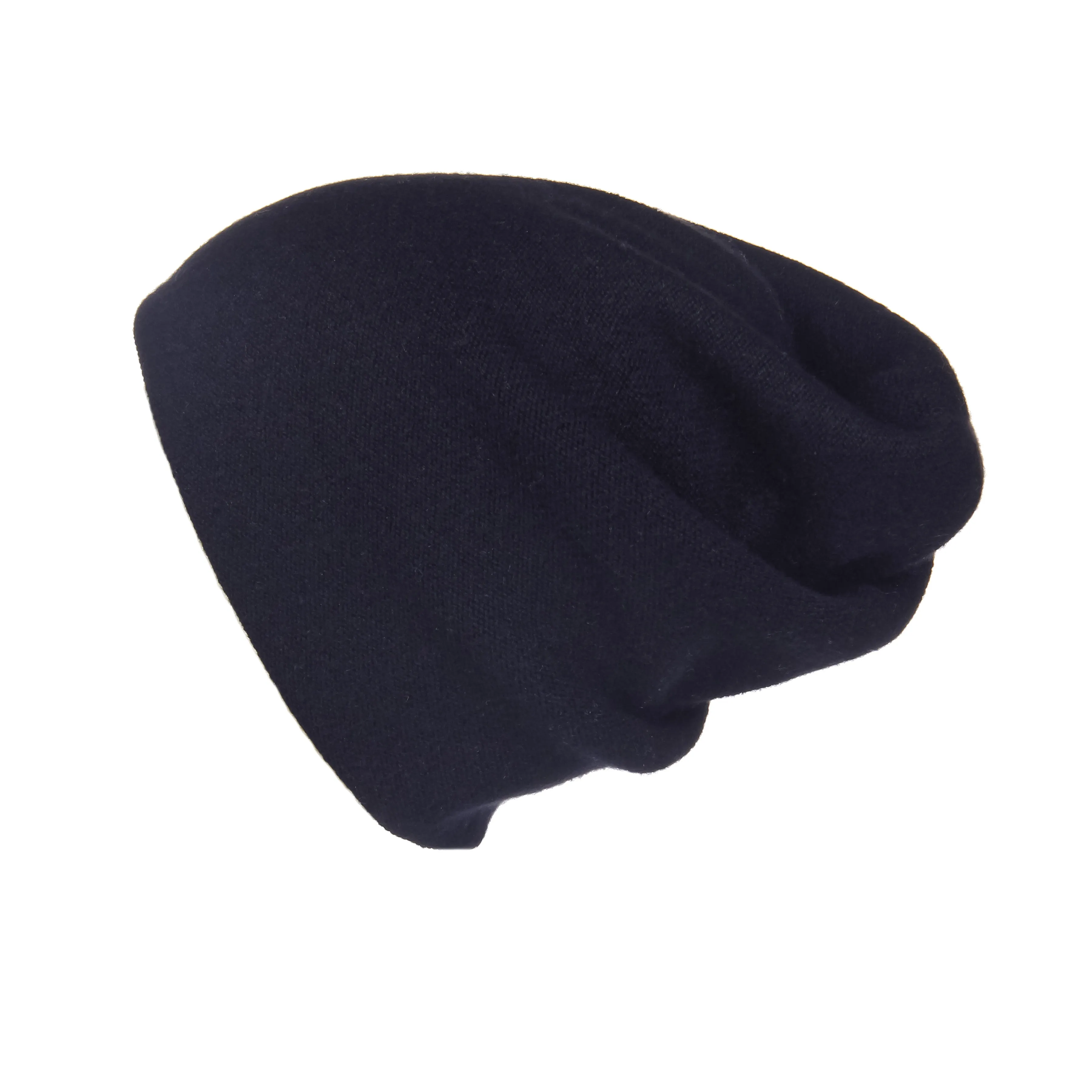 Reversible Slouchy Black Cashmere Hat with Gold Heart and Light Caramel Pom-Pom