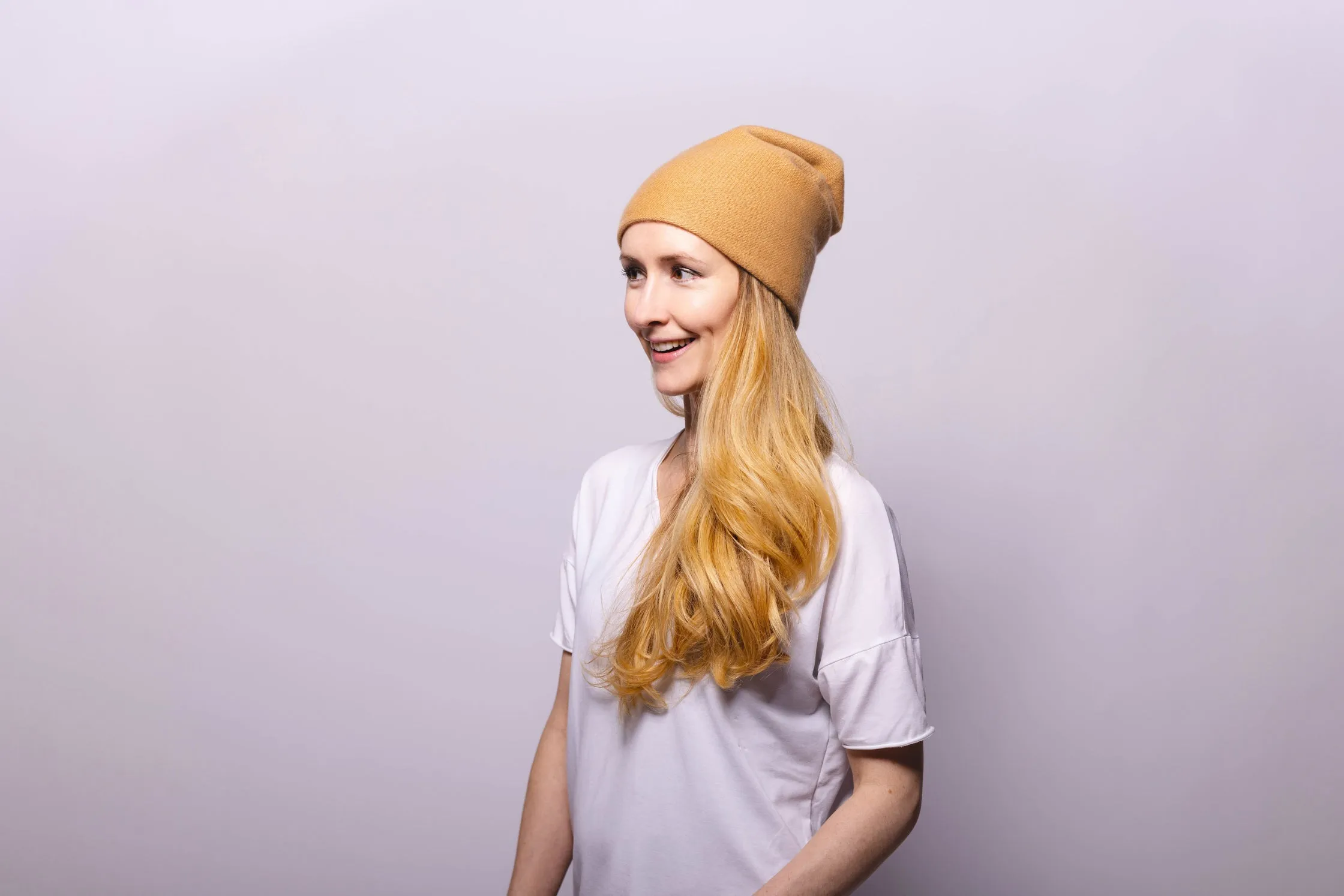 Reversible Slouchy Gold Cashmere Hat with Crystal Pom-Pom