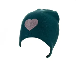 Reversible Slouchy Teal Cashmere Hat with Lilac Heart