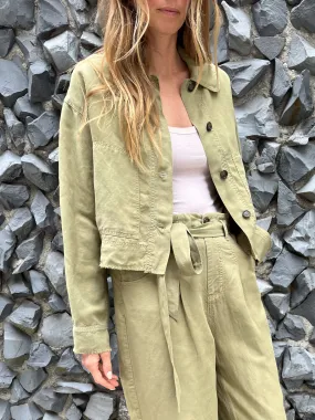 Rowan Crop Jacket in Linen - Camp