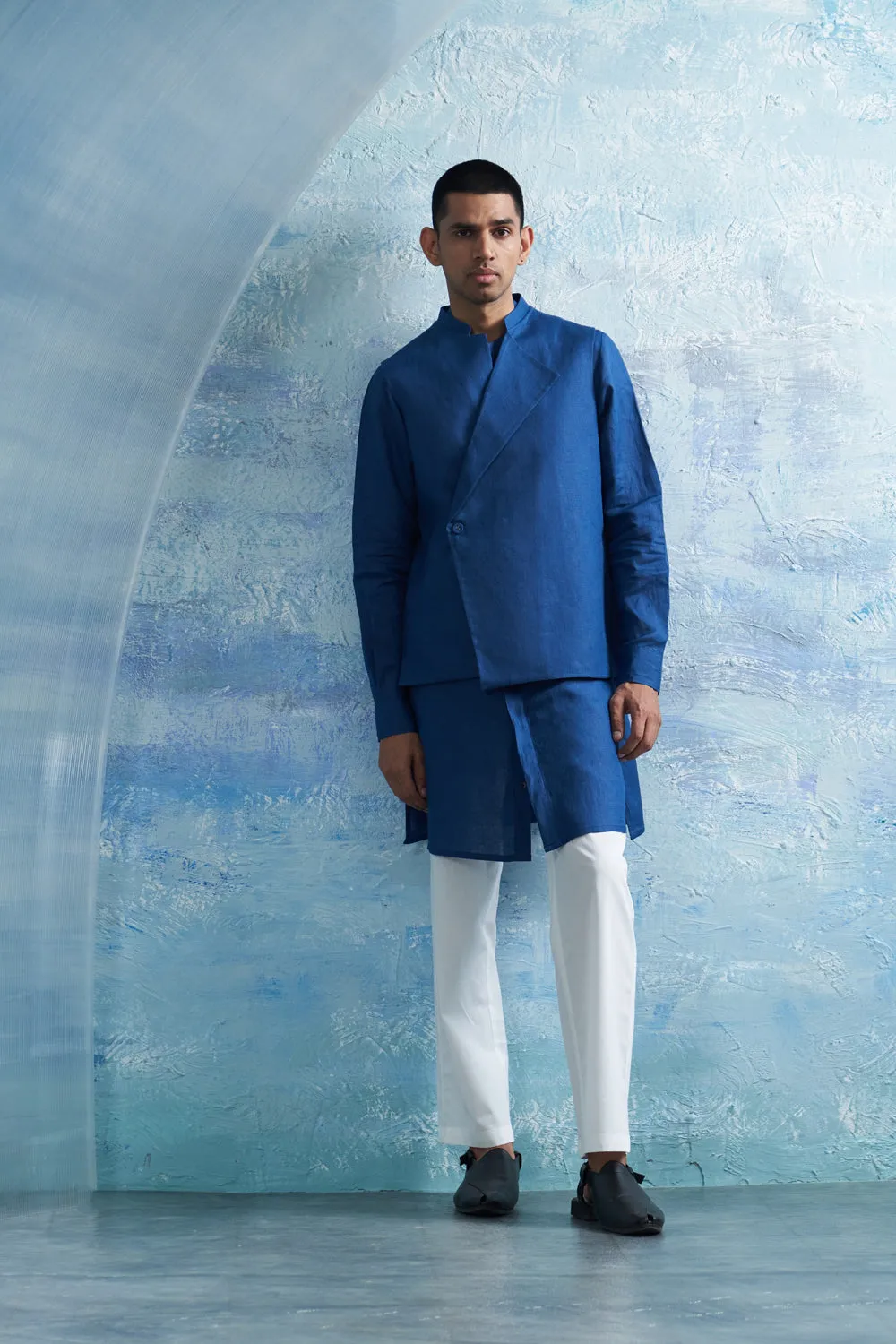 Royal Blue Straight Kurta & Jacket Set