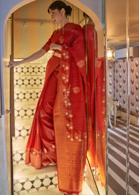 Rufous Red Copper Zari Woven Tussar Silk Saree