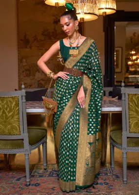 Sacramento Green Copper Zari Woven Banarasi Khaddi Silk Saree