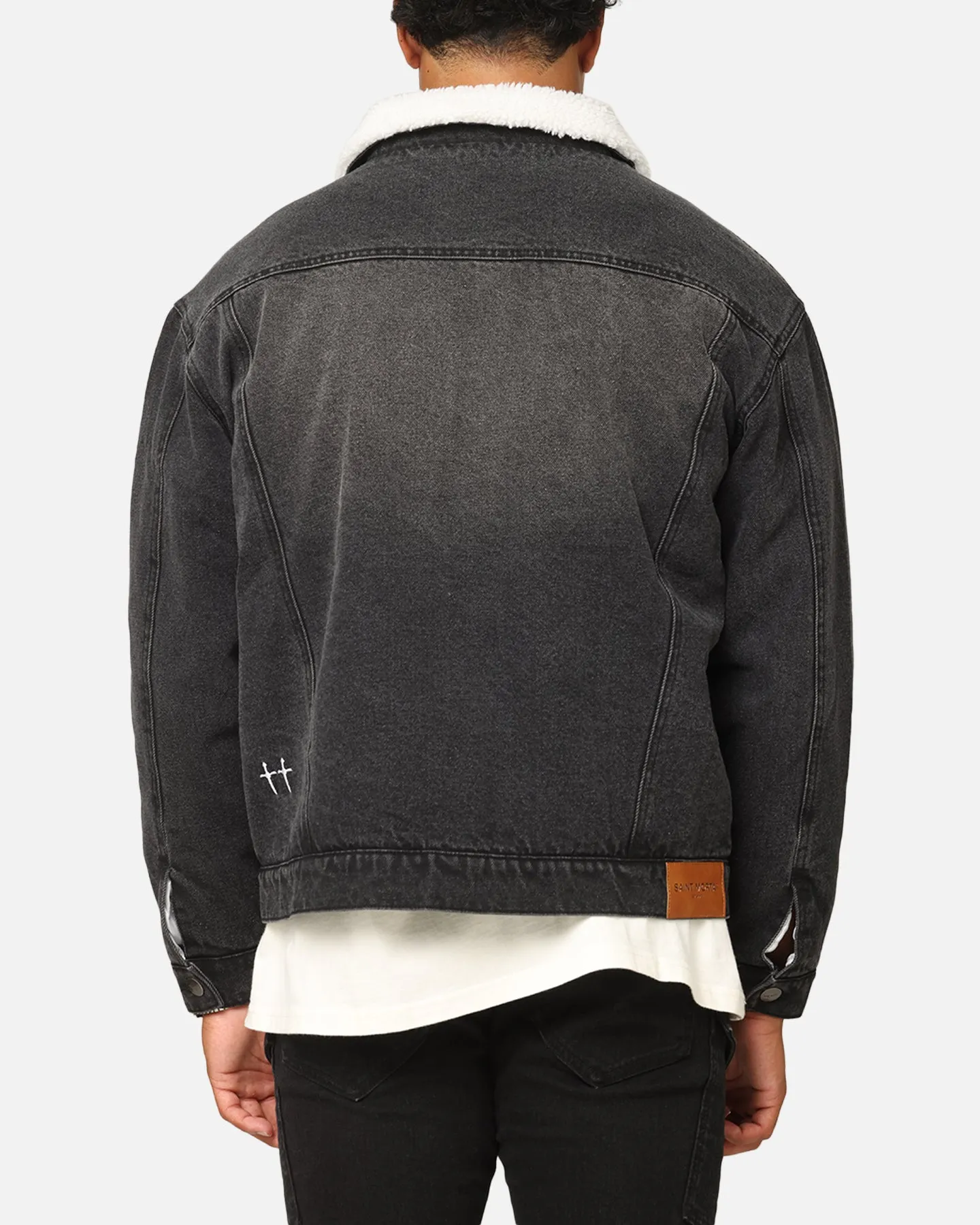 Saint Morta Sherpa Boxy Denim Jacket Black Shadow