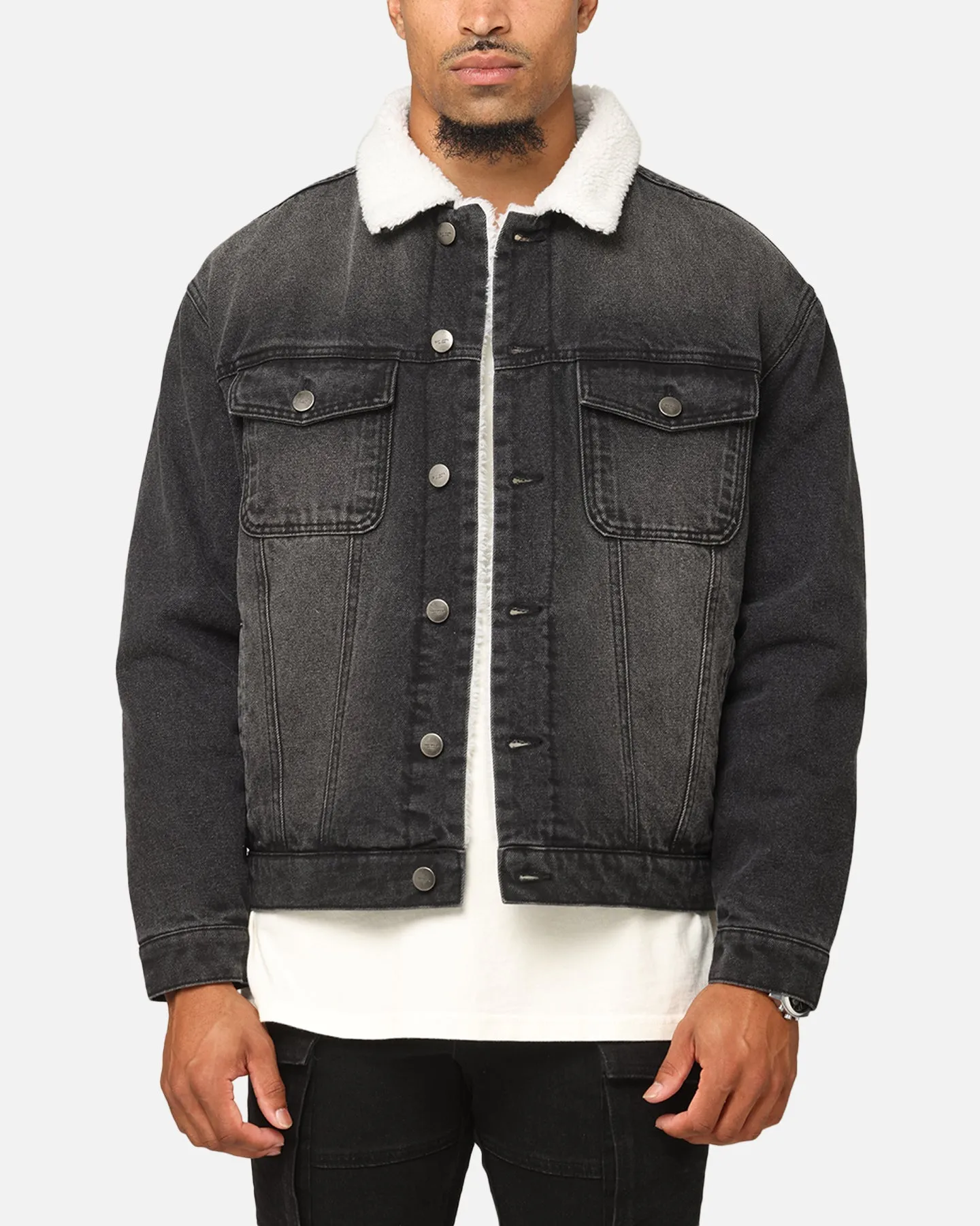 Saint Morta Sherpa Boxy Denim Jacket Black Shadow