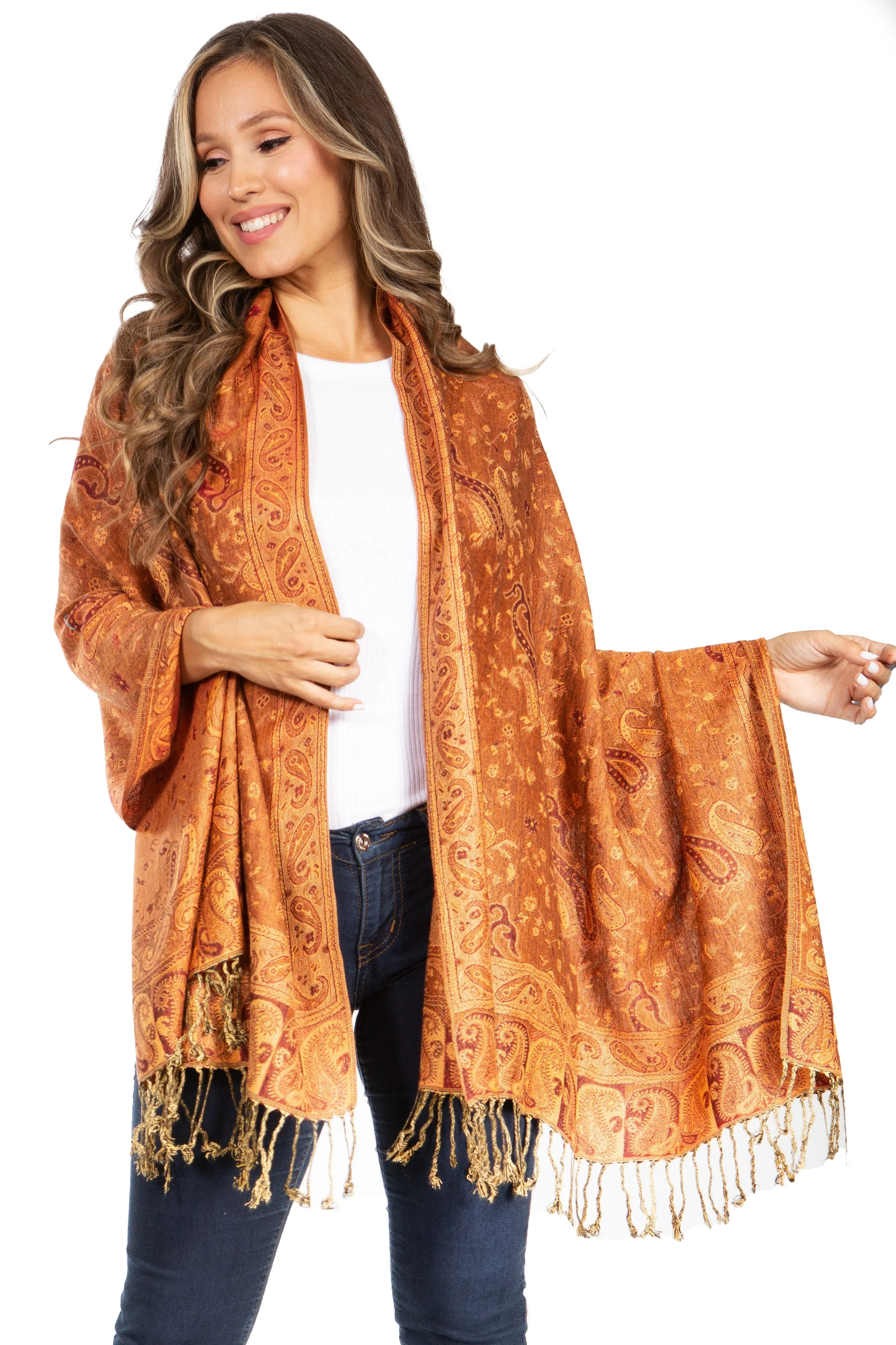 Sakkas Double Layer Jacquard Paisley Pashmina Shawl / Wrap / Stole