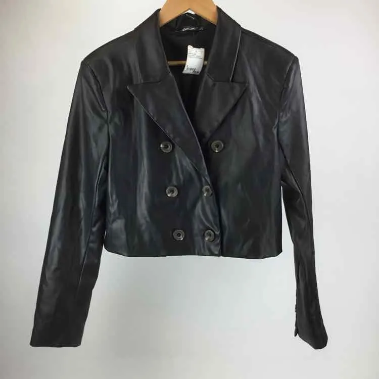 Seek the Label Size S Black NWOT pleather Cropped Double Breasted Jacket