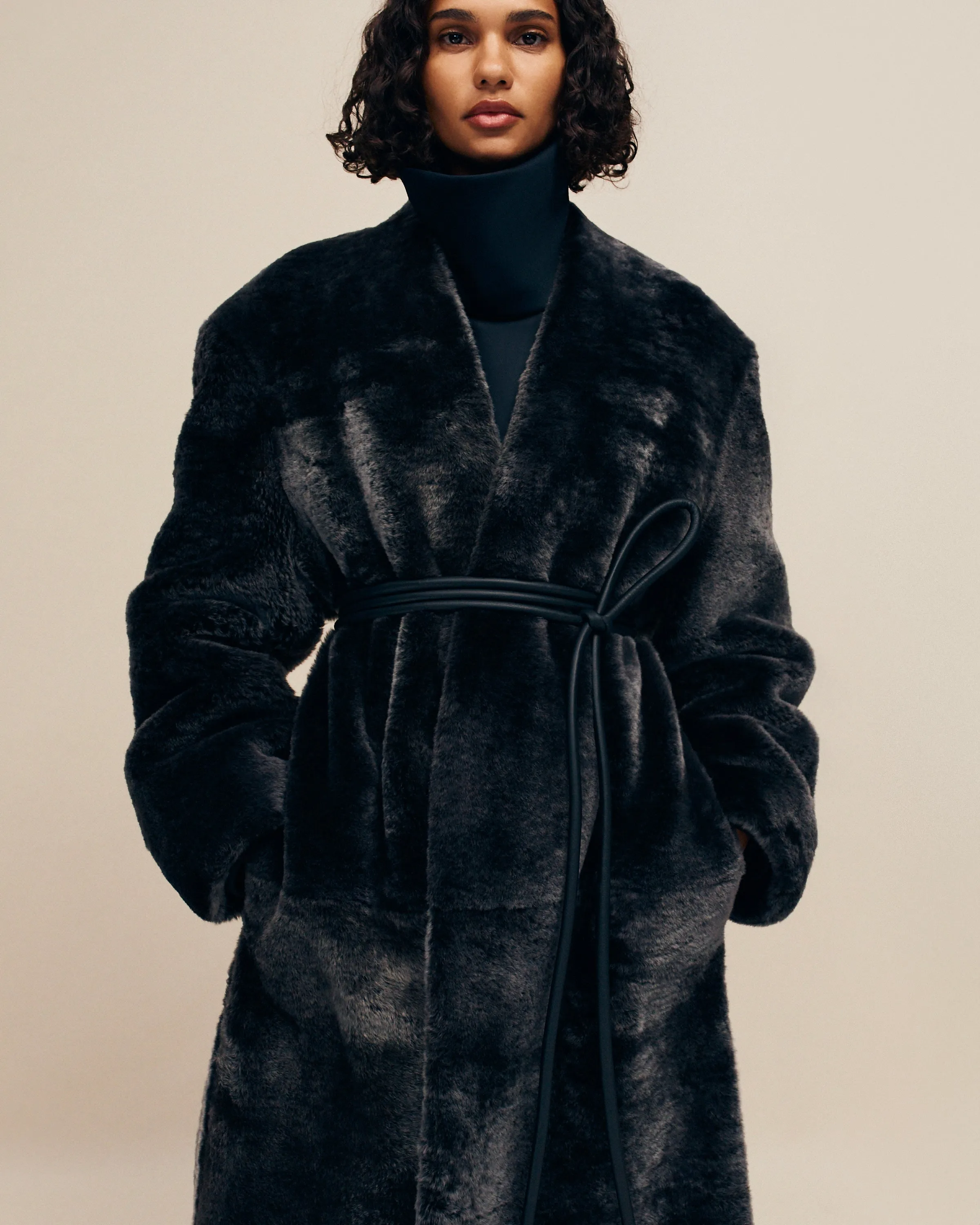 Shearling Lapelless Overcoat