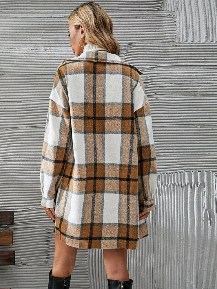 SHEIN -  Plaid Print Button Front Overcoat & Skirt