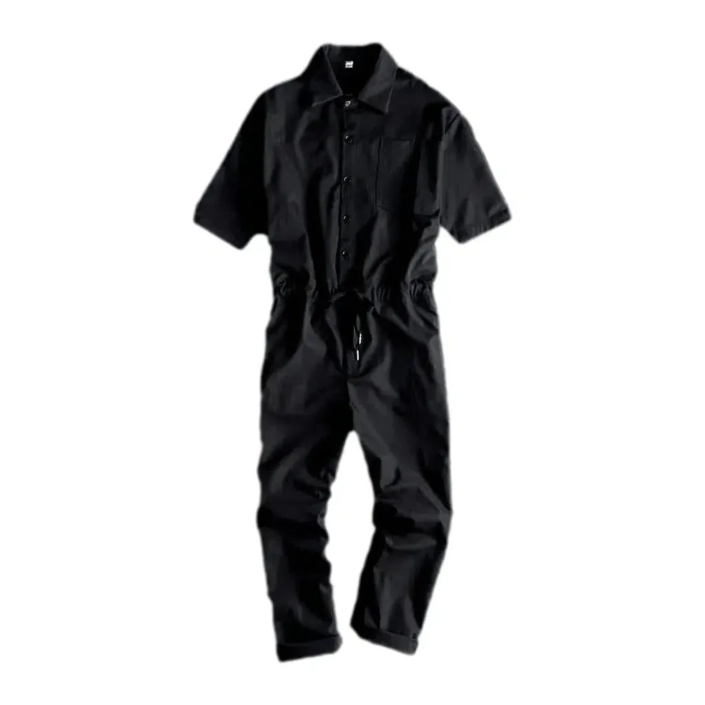 Short-sleeve men's denim jumpsuit