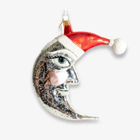 Silver Crescent Moon in Hat Ornament