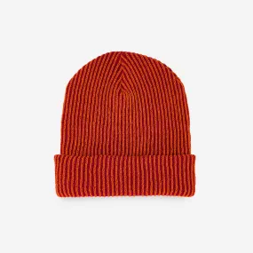 Simple Rib Knit Beanie in Red Flame