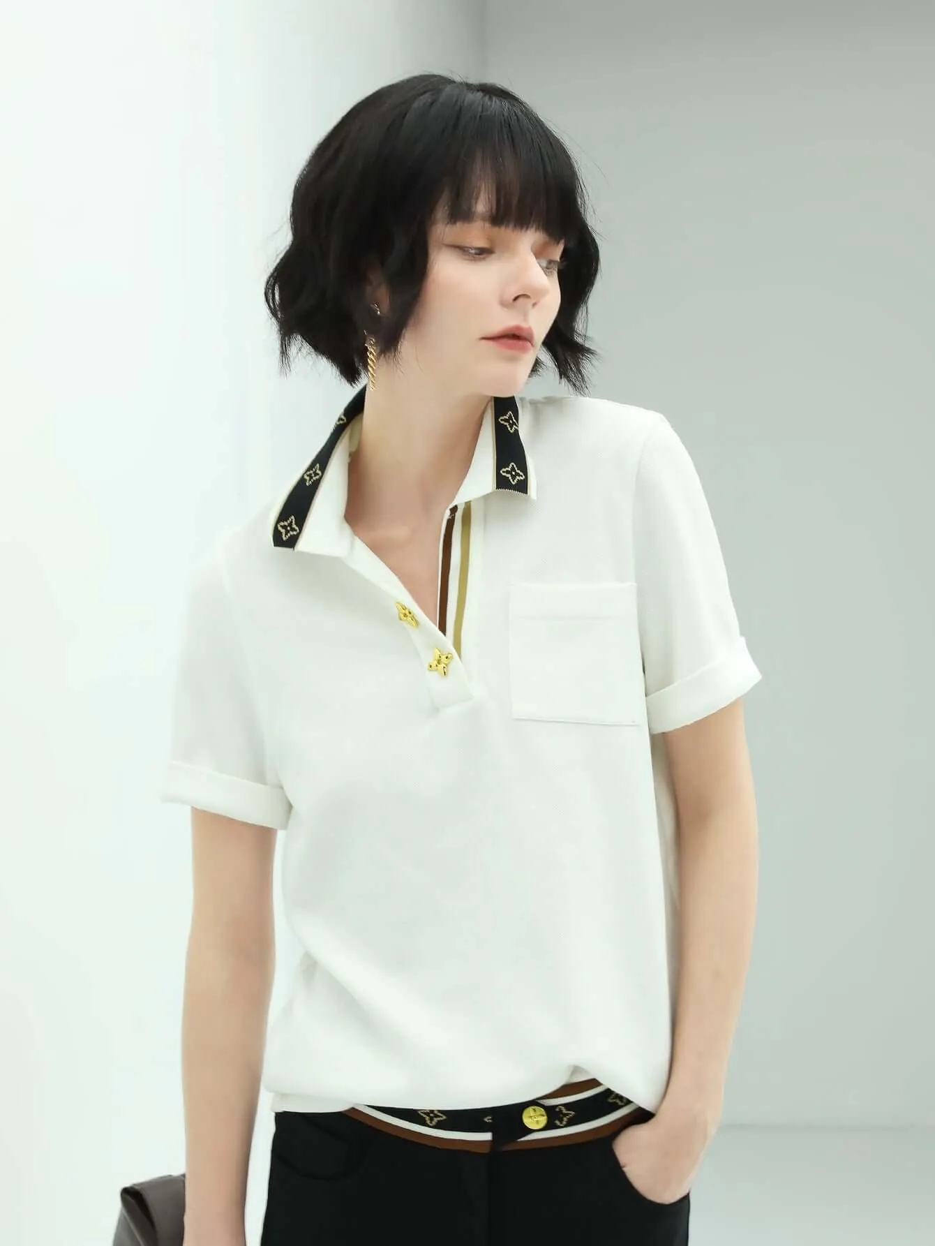 Slim-fit White Cream Polo Tee