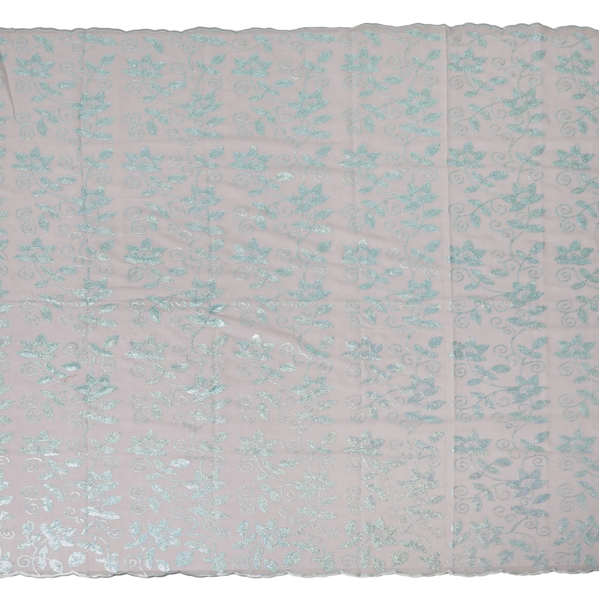 Sophisticated Silver Leaf Embroidery on Soft Taupe Cotton Voile Fabric - 140cm Width-4.5 Mtrs piece-D18608