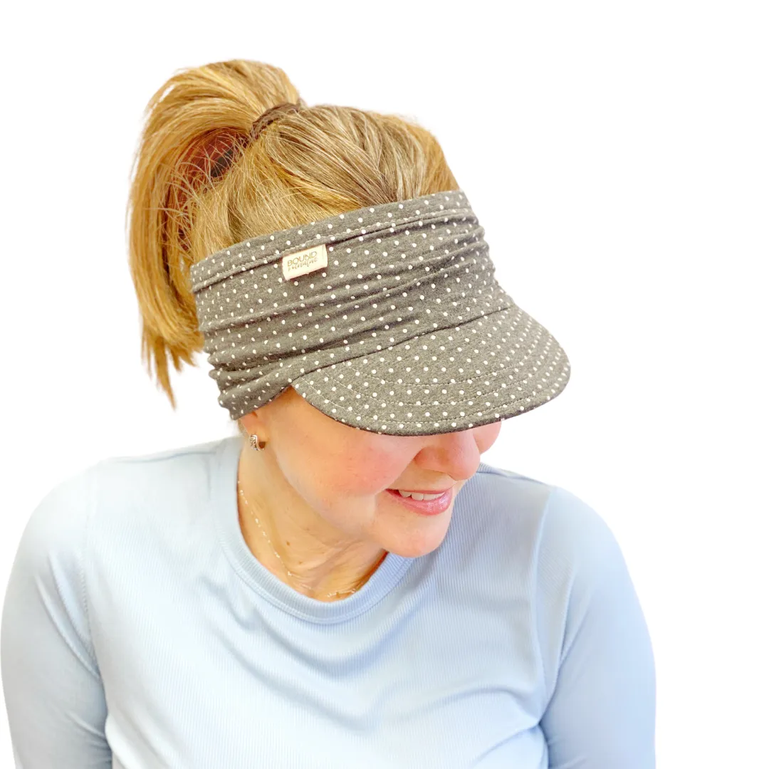 Stretch Knit Visor for Women, Mini Dot Charcoal Grey