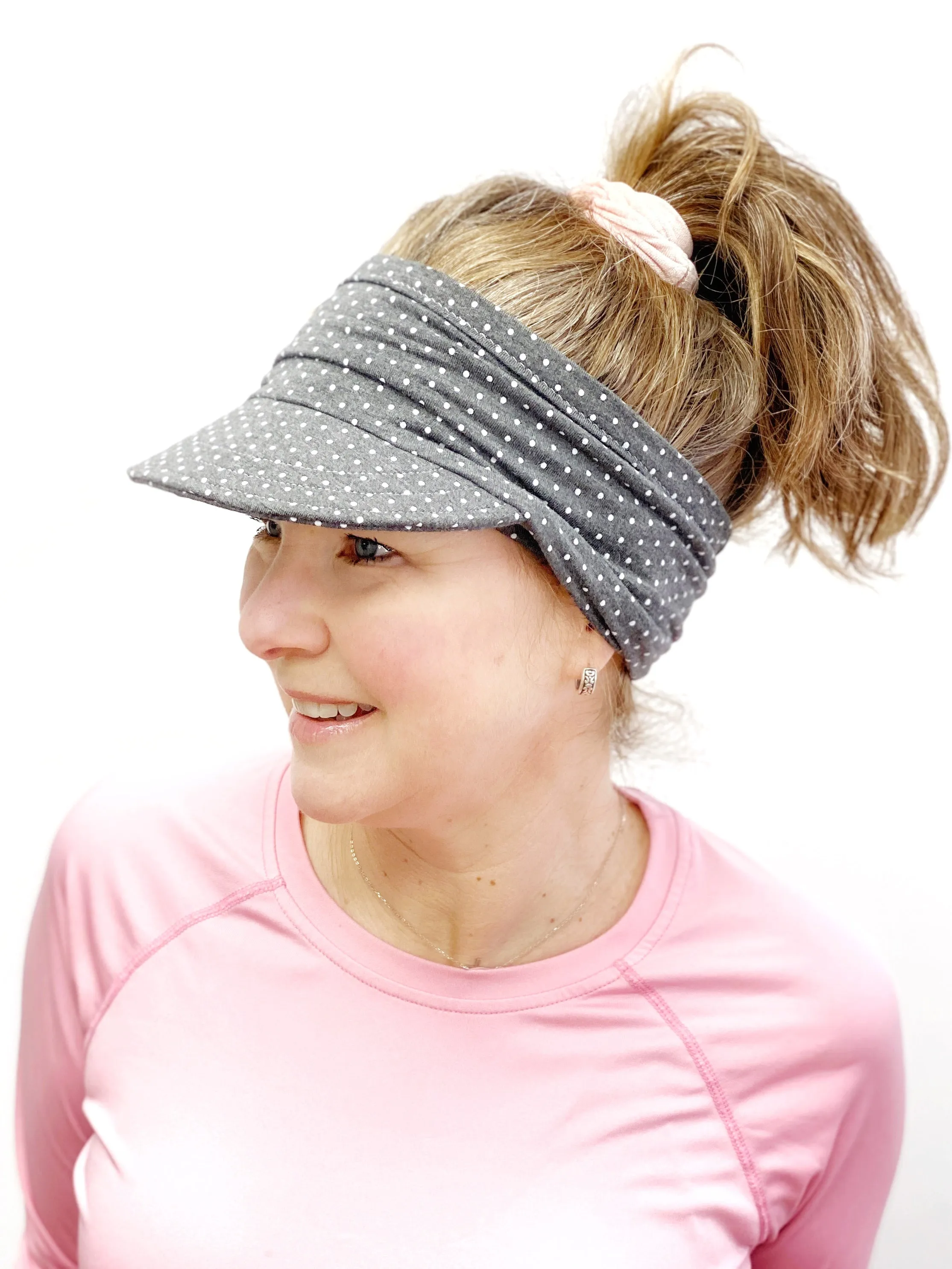 Stretch Knit Visor for Women, Mini Dot Charcoal Grey