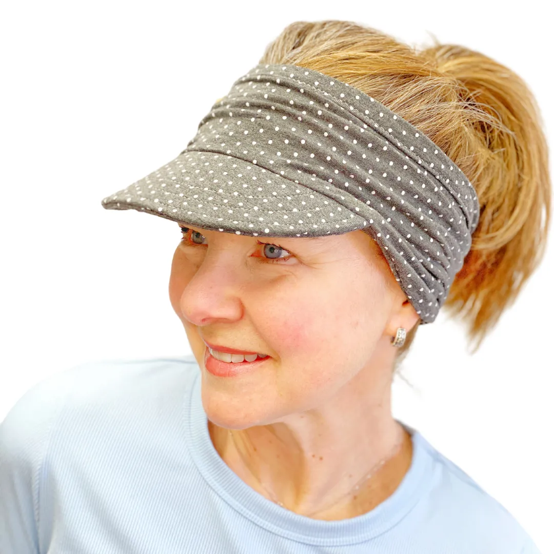 Stretch Knit Visor for Women, Mini Dot Charcoal Grey