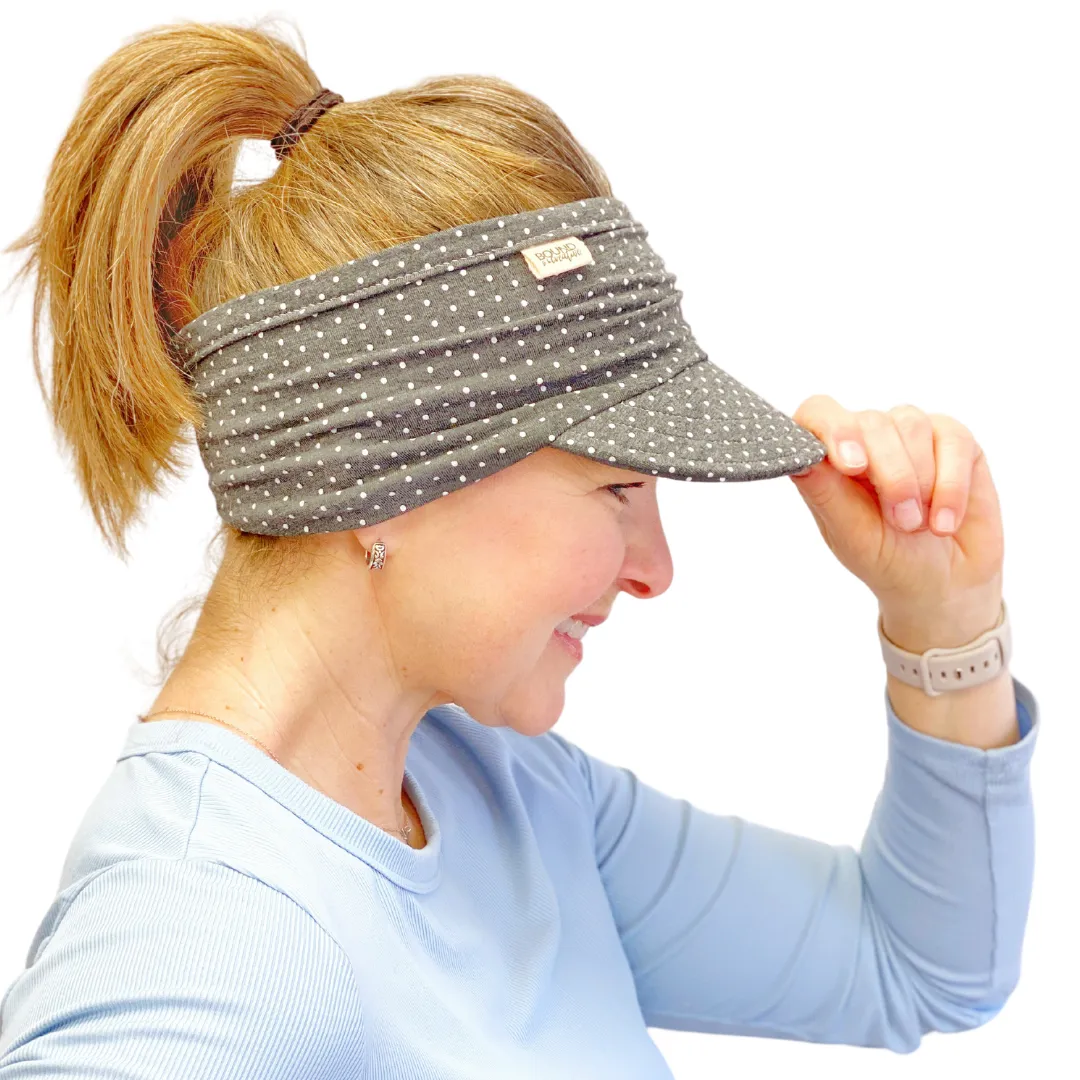 Stretch Knit Visor for Women, Mini Dot Charcoal Grey