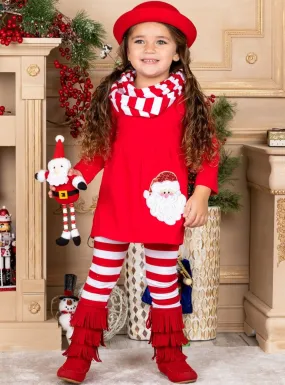 Striped Santa Tunic, Leggings And Scarf Set