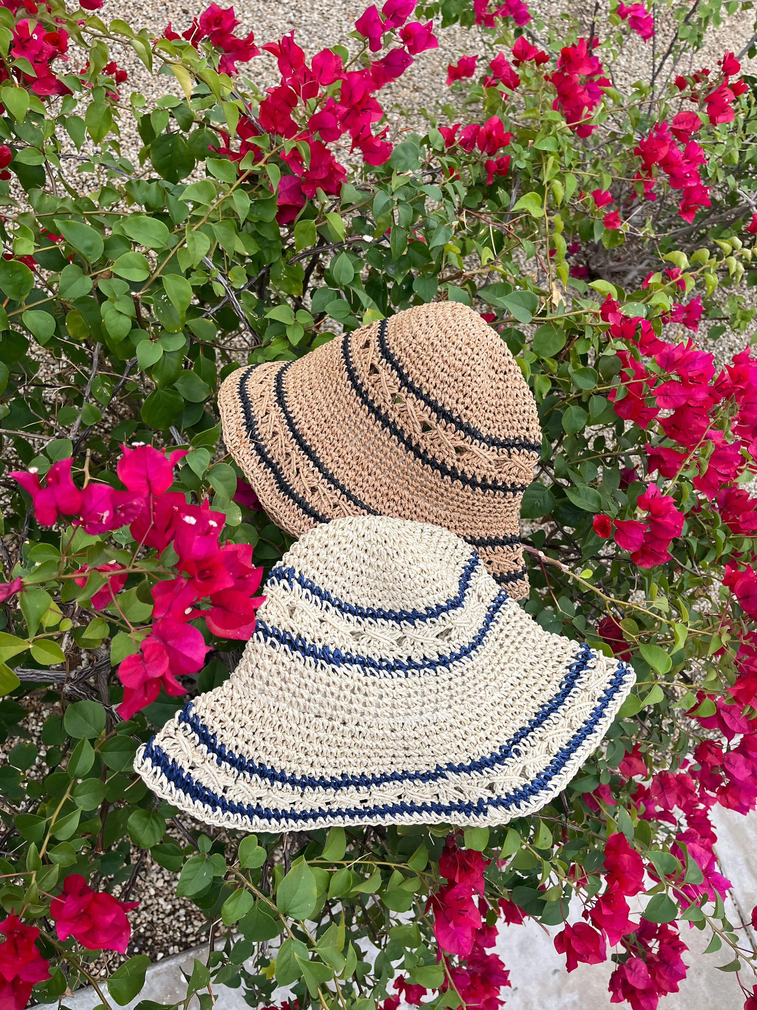 Striped Straw Crochet Knit Bucket Hat