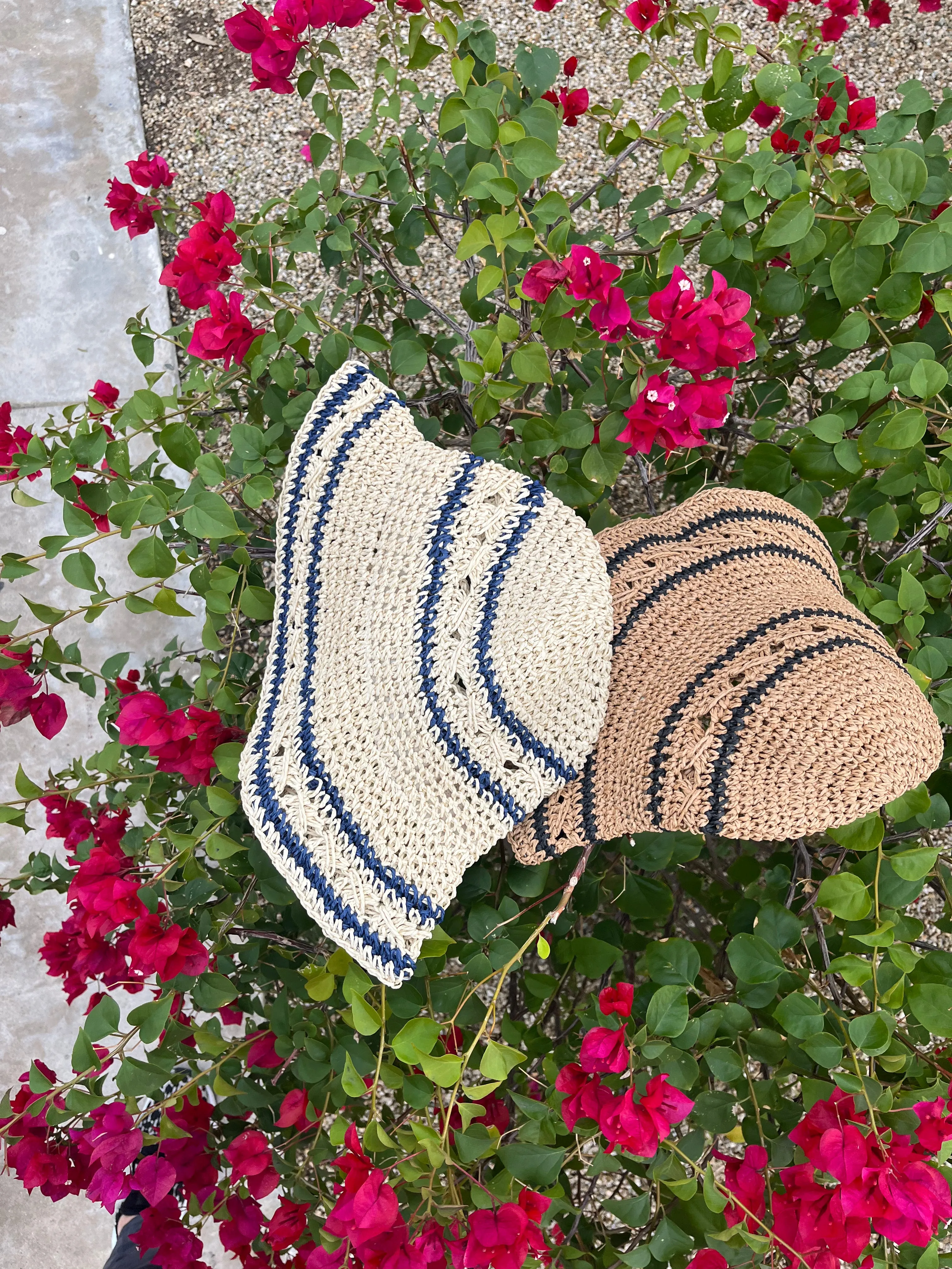 Striped Straw Crochet Knit Bucket Hat