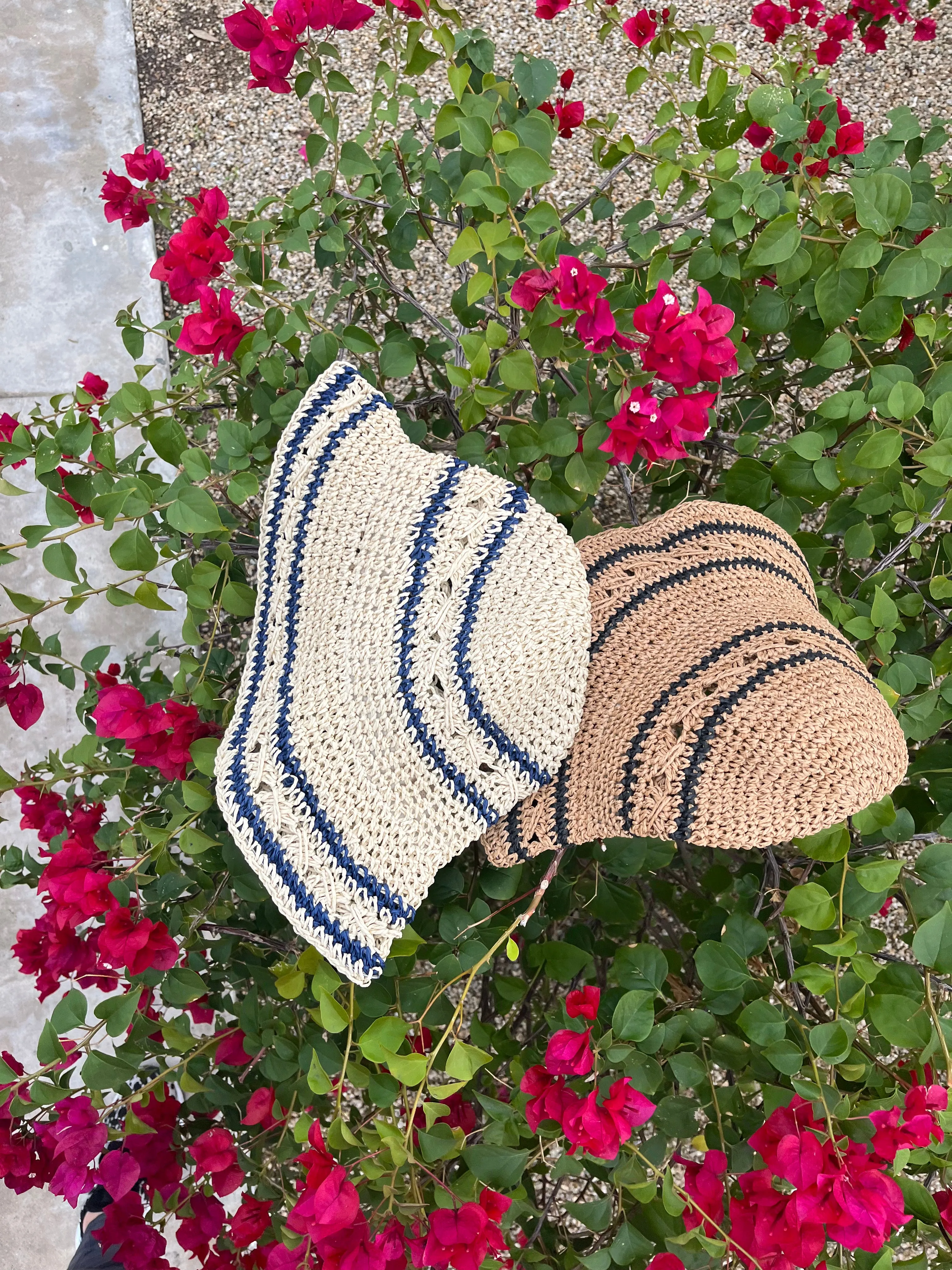 Striped Straw Crochet Knit Bucket Hat