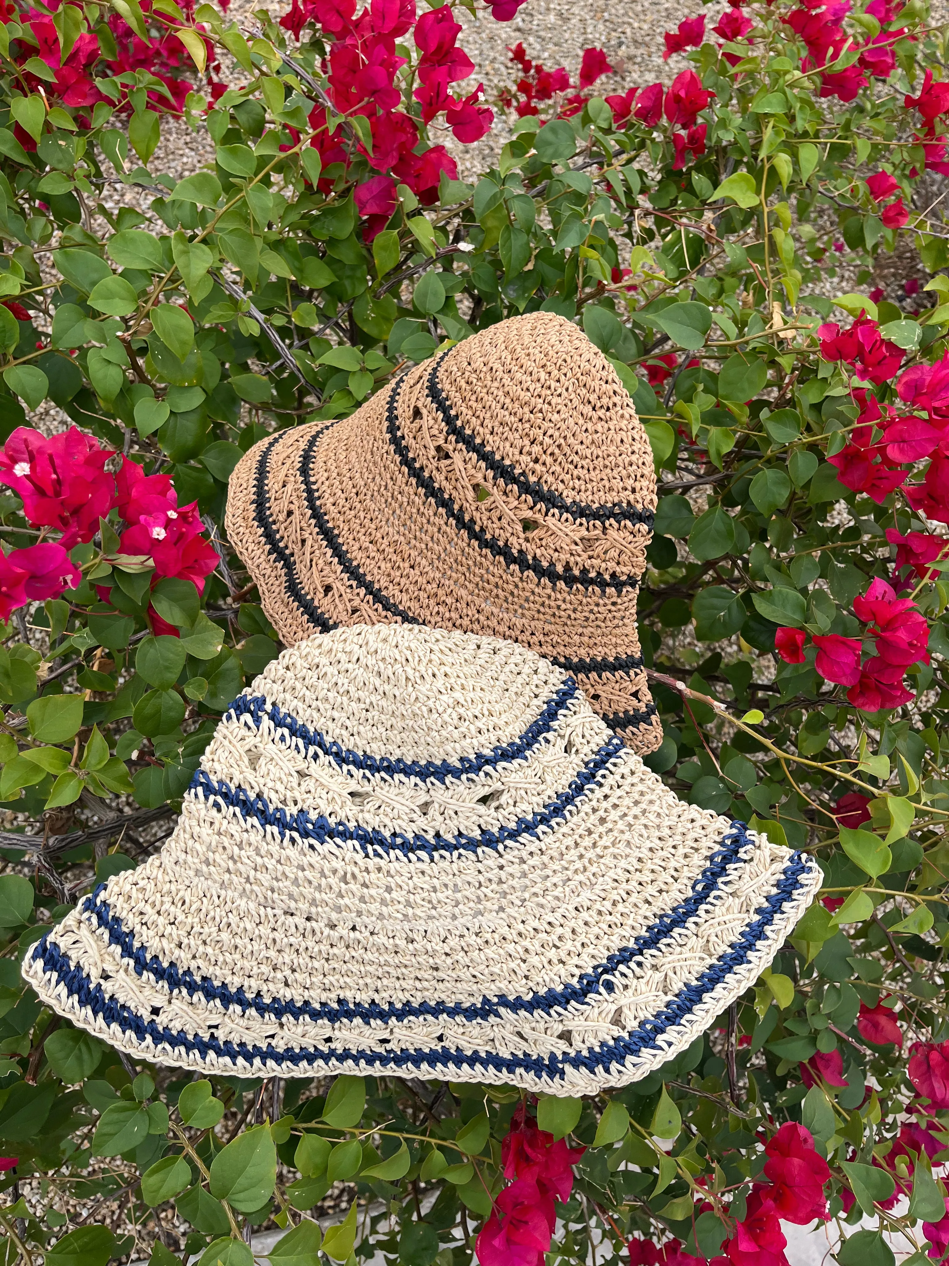 Striped Straw Crochet Knit Bucket Hat