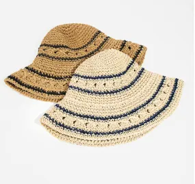 Striped Straw Crochet Knit Bucket Hat