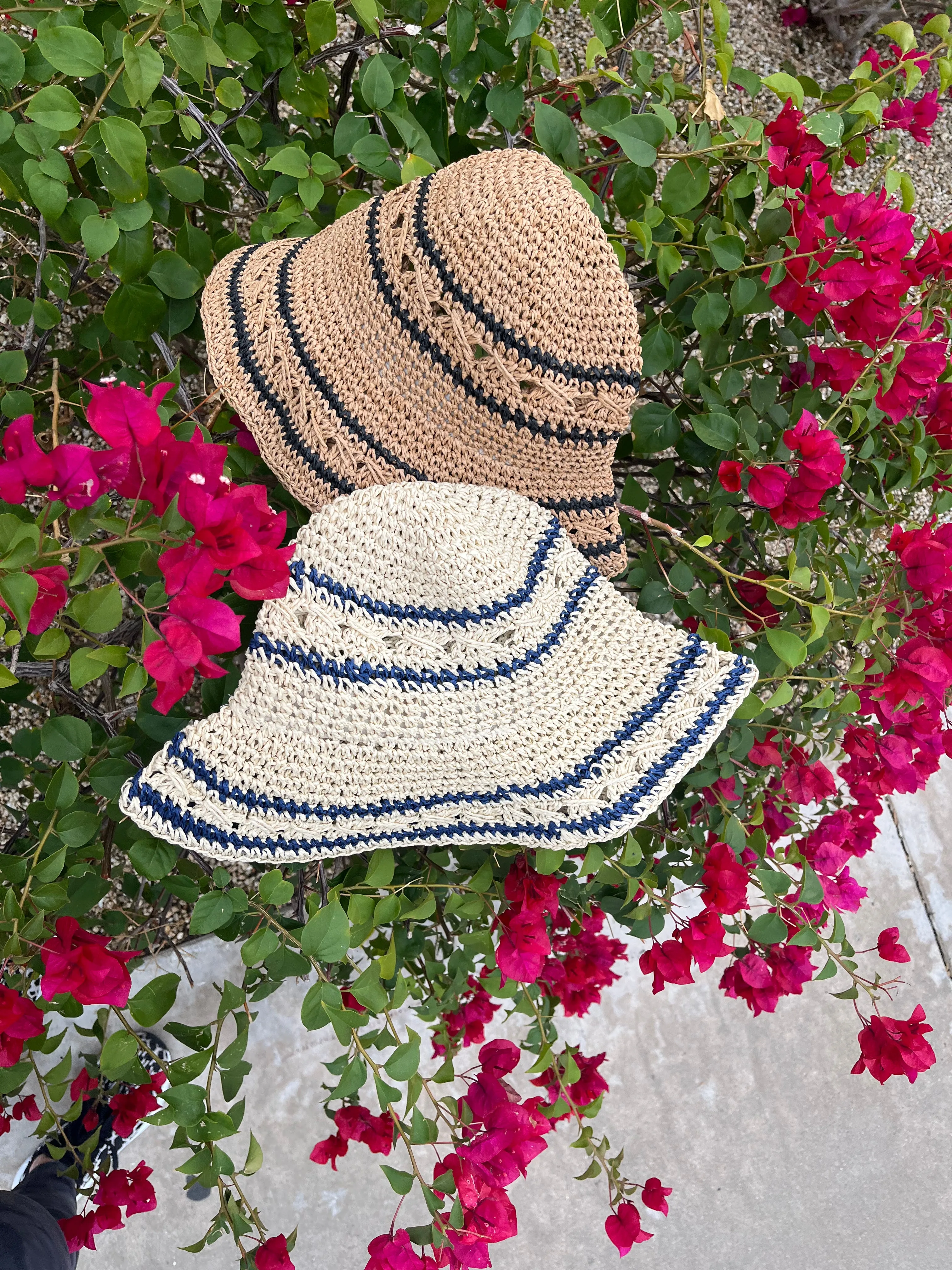 Striped Straw Crochet Knit Bucket Hat