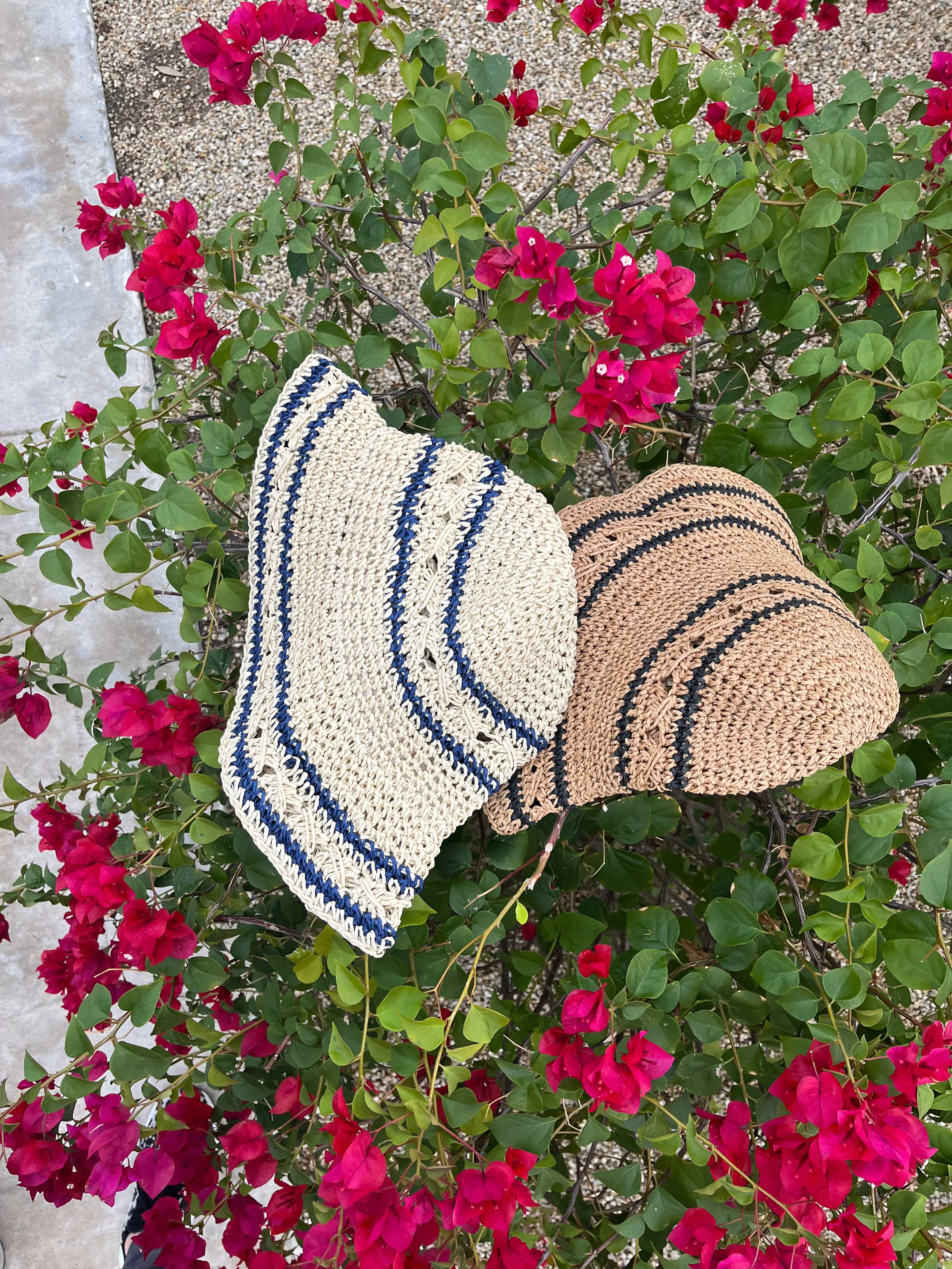 Striped Straw Crochet Knit Bucket Hat