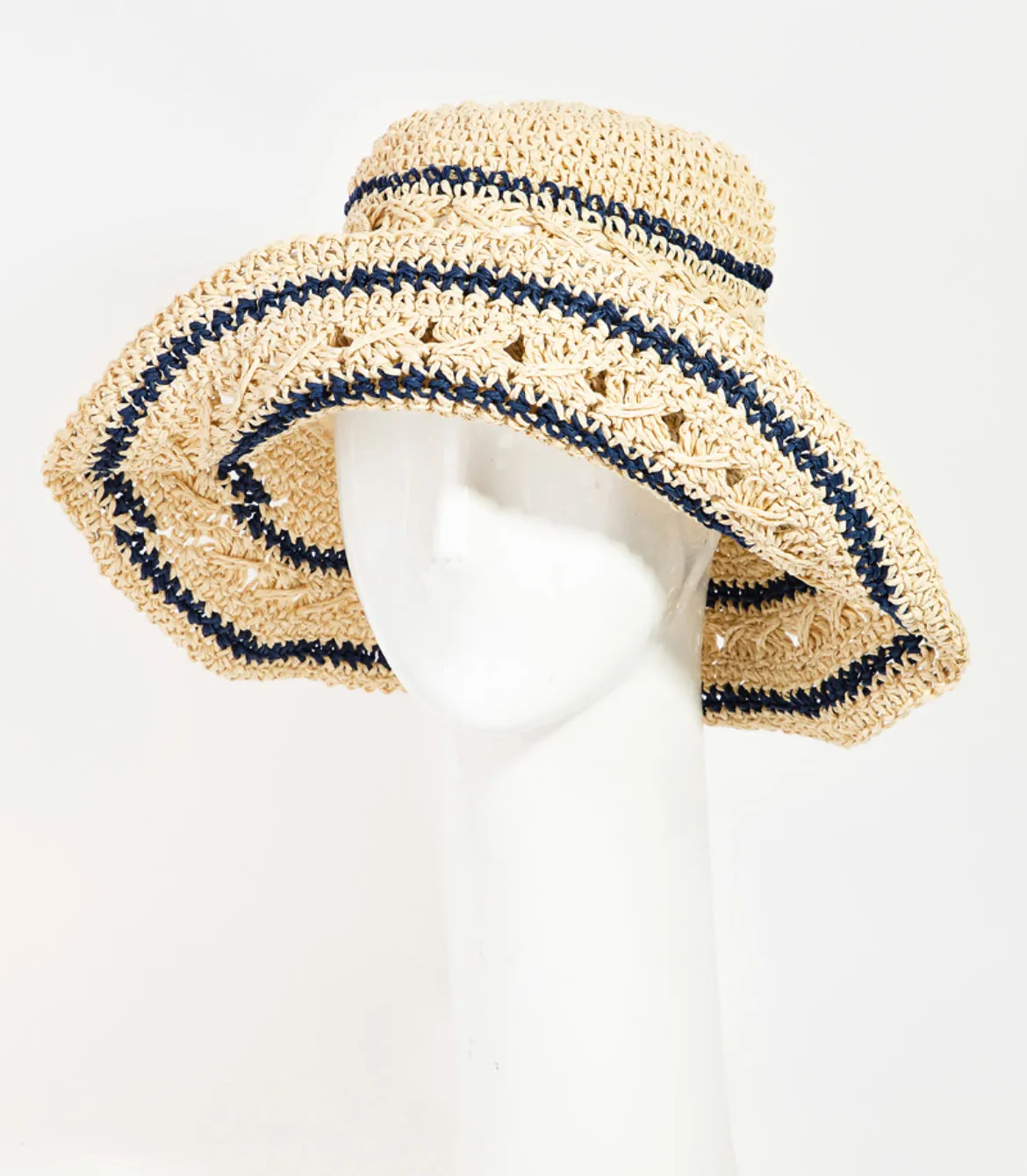 Striped Straw Crochet Knit Bucket Hat