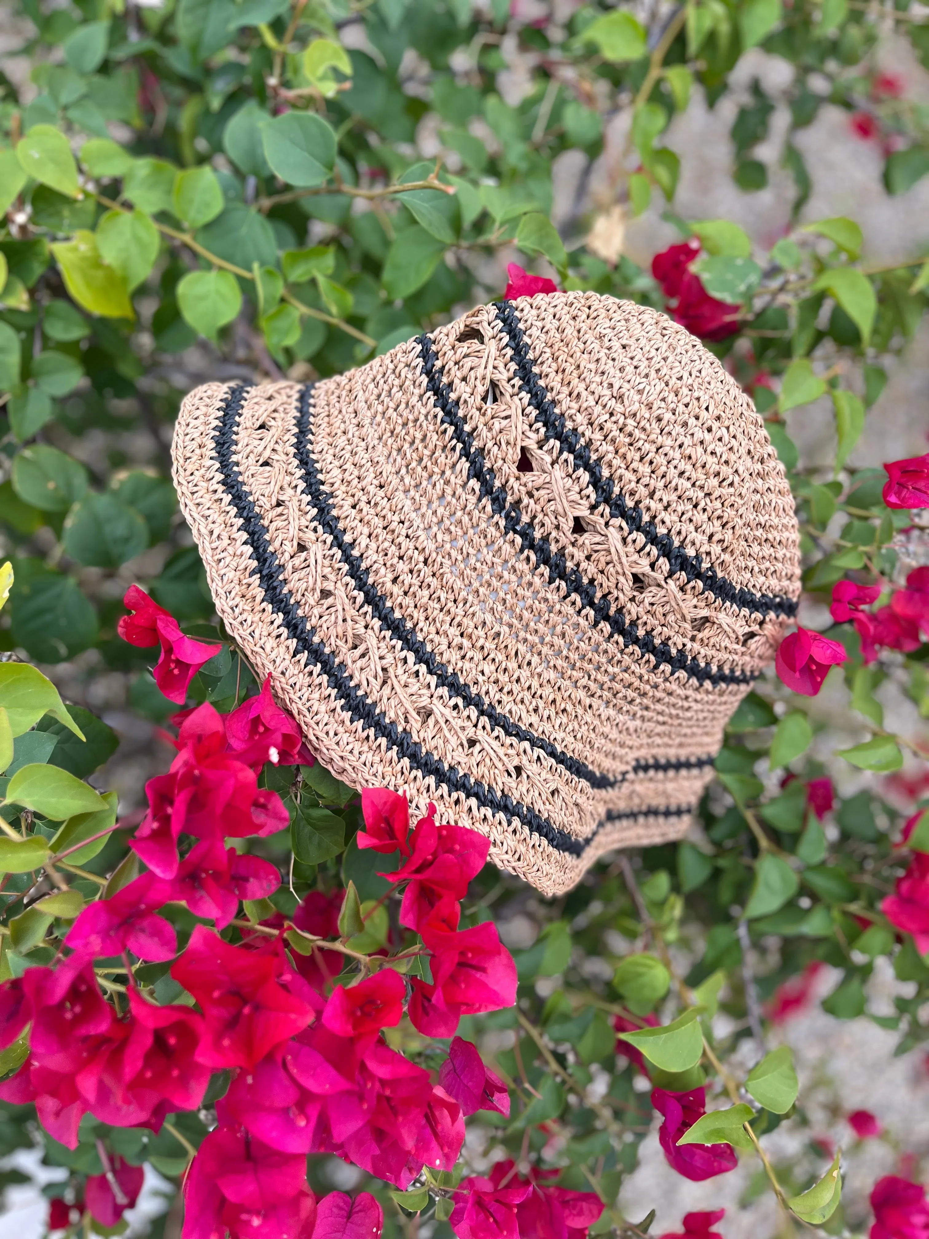 Striped Straw Crochet Knit Bucket Hat