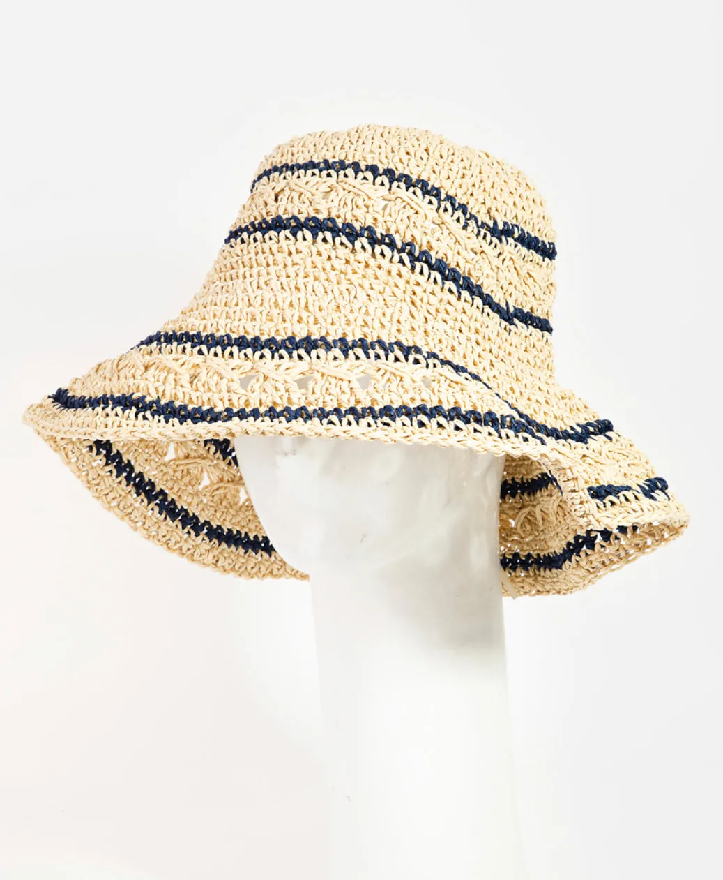 Striped Straw Crochet Knit Bucket Hat