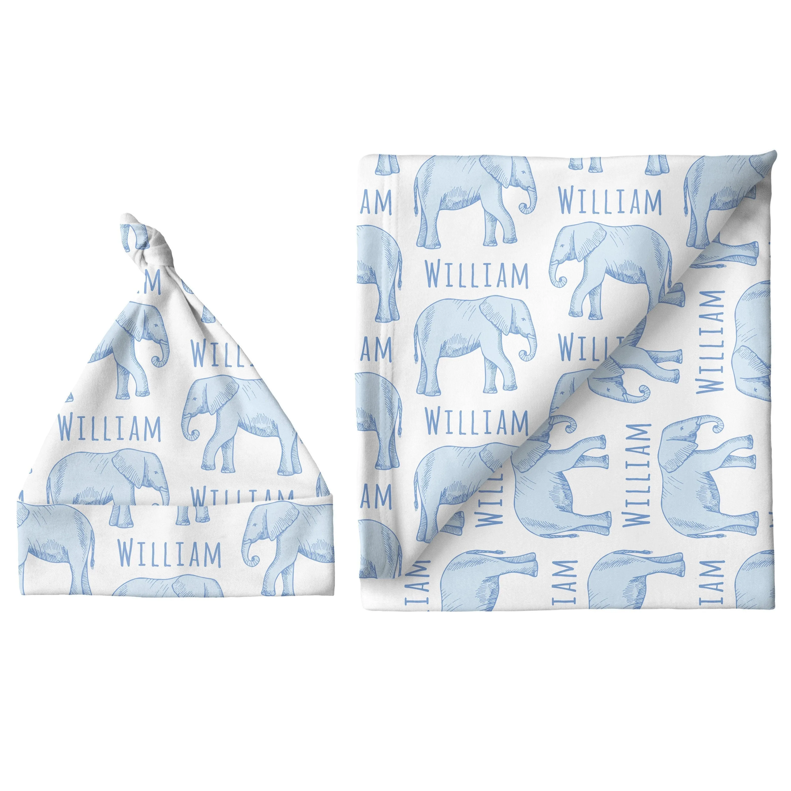 Sugar   Maple Large Blanket & Hat Set - Elephant Blue