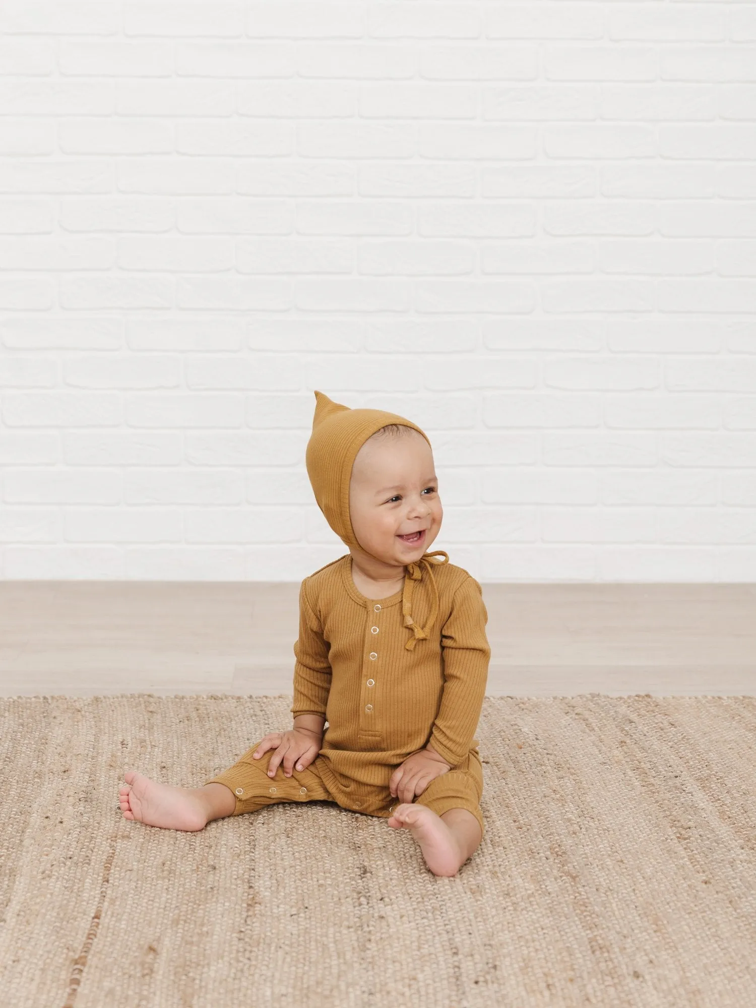 The Ribbed Baby Jumpsuit - Ochre