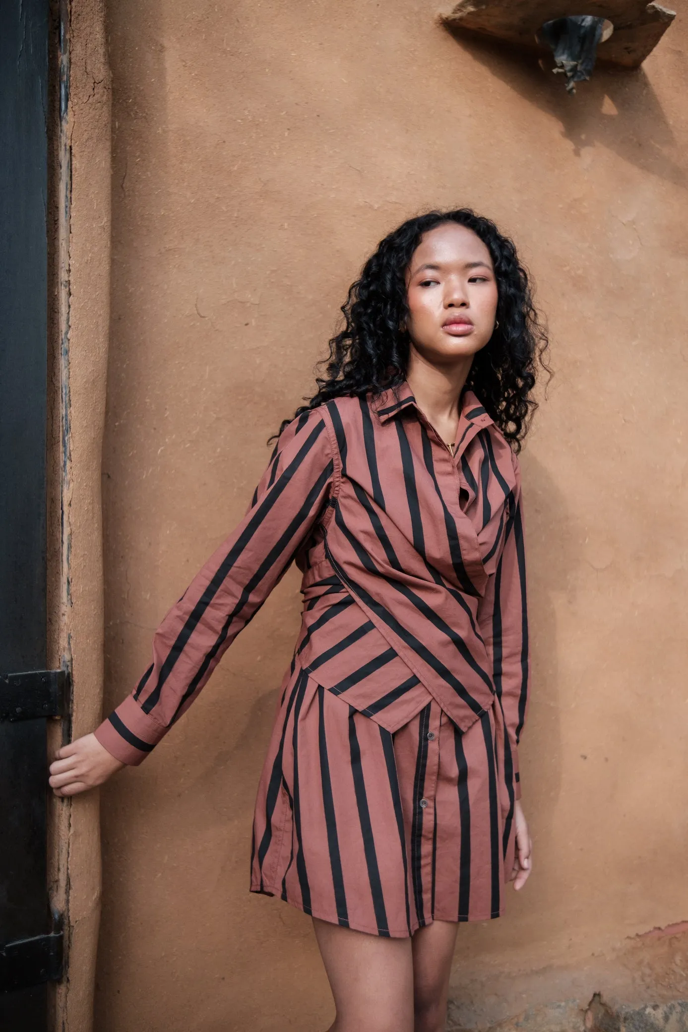 The Terra Tribe Copper Stripes Seattle Wrap Shirt Dress