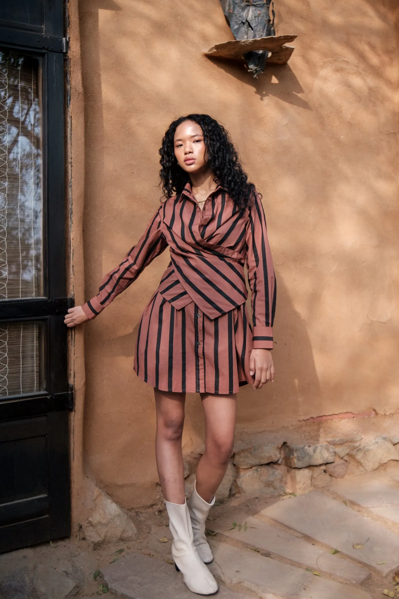 The Terra Tribe Copper Stripes Seattle Wrap Shirt Dress