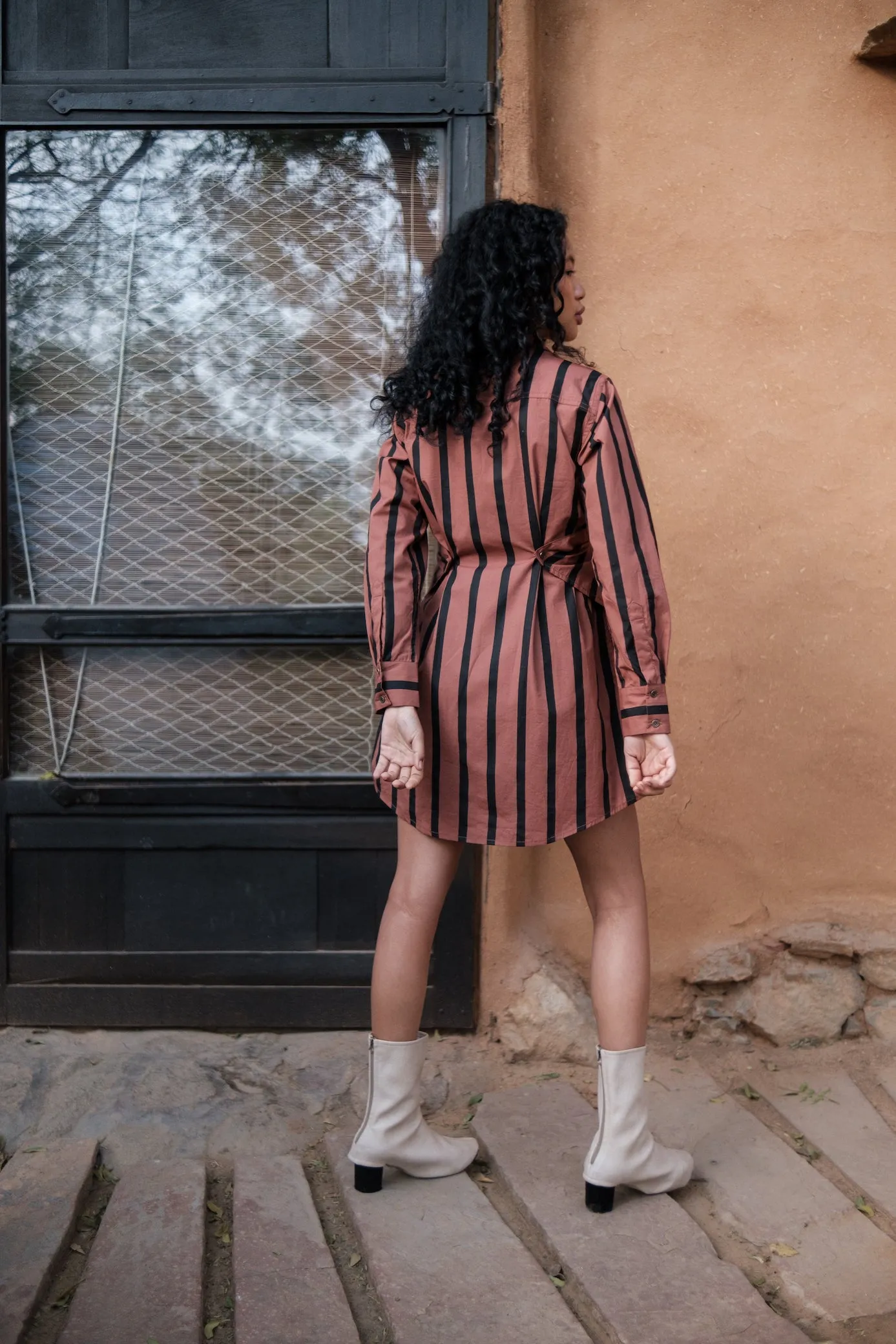 The Terra Tribe Copper Stripes Seattle Wrap Shirt Dress