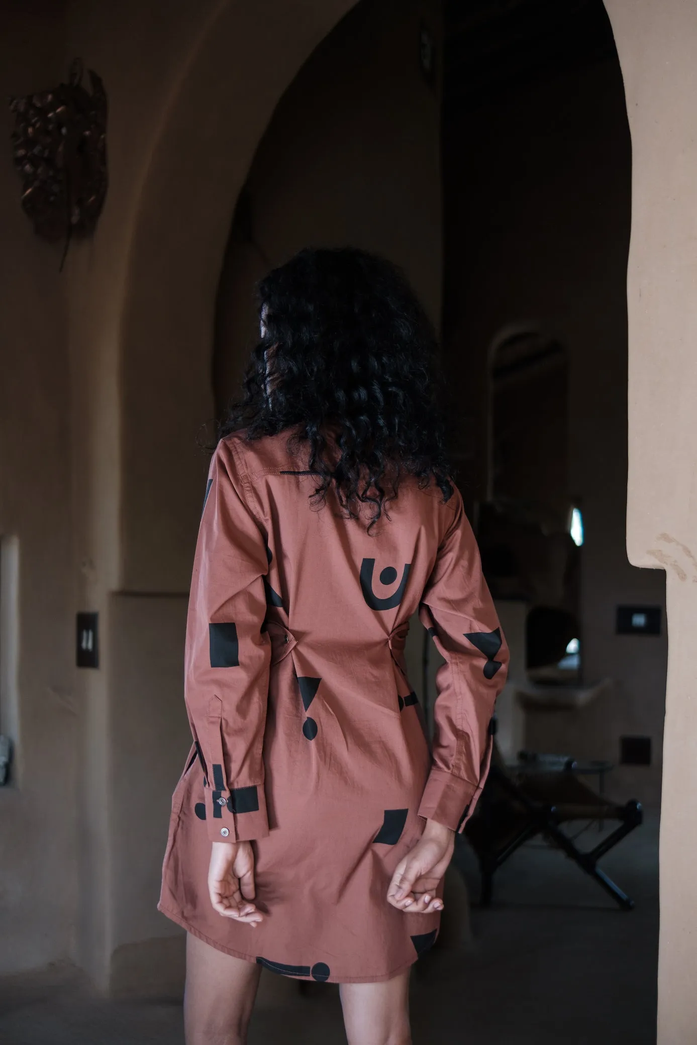 The Terra Tribe Copper Triangle Printed Seattle Wrap Shirt Dress