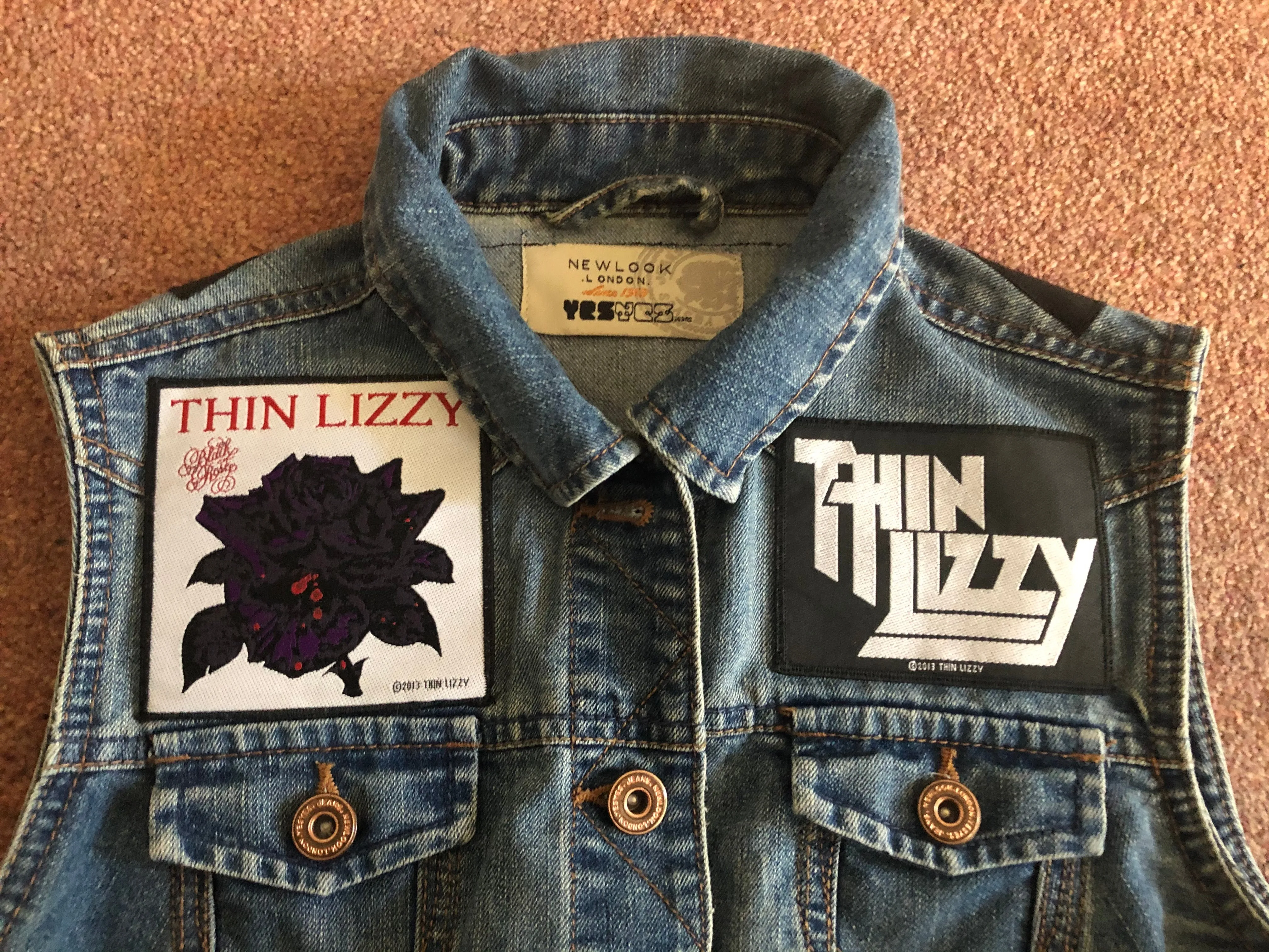 Thin Lizzy Black Rose Womens' Denim Cut-Off Waistcoat Phil Lynott Silouette