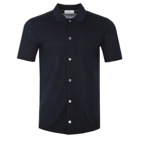 Thomas Maine Button Thru Knitted Polo in Navy