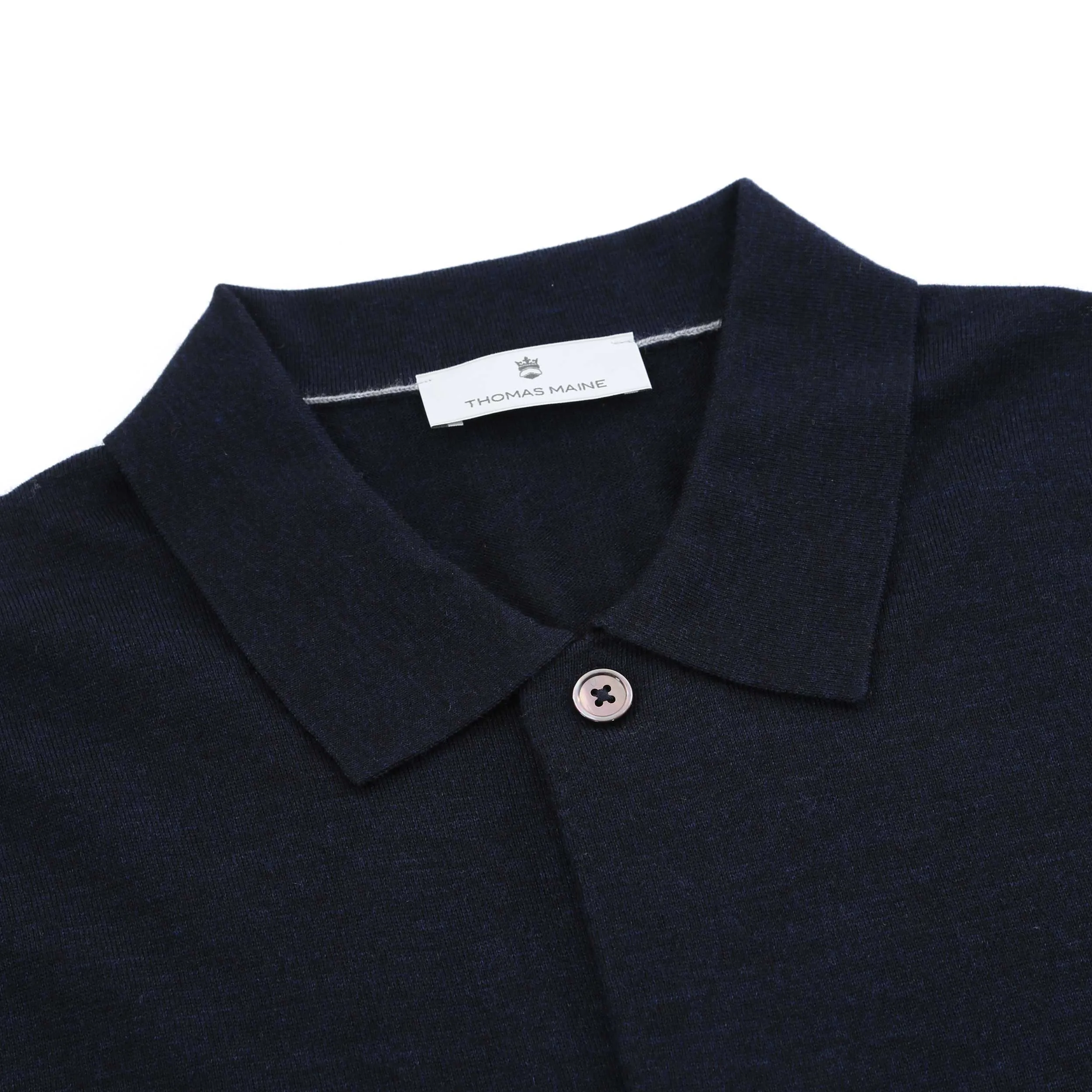 Thomas Maine Button Thru Knitted Polo in Navy