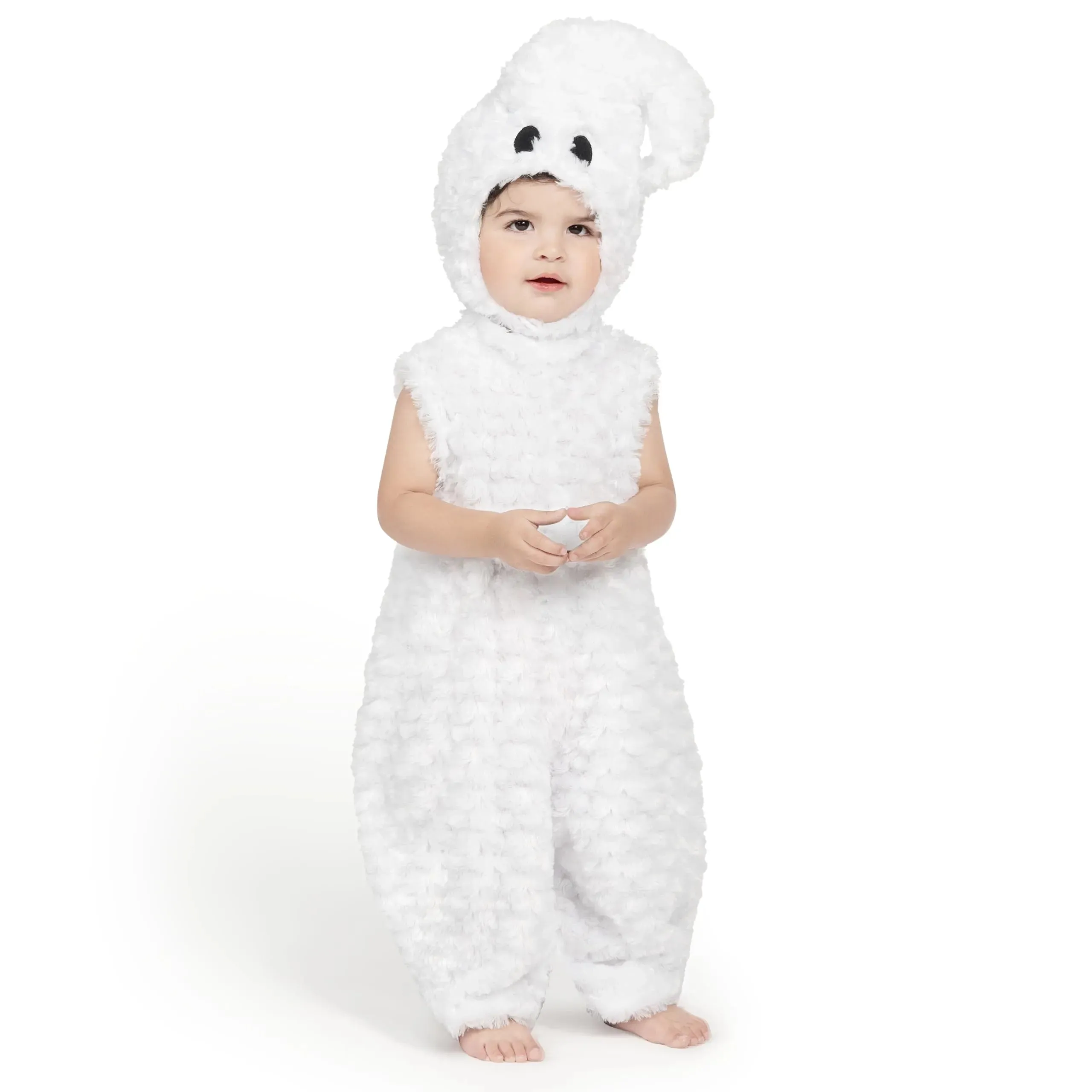 Toddlers Halloween Ghost Costume, White Belly Ghost Jumpsuit with Hood