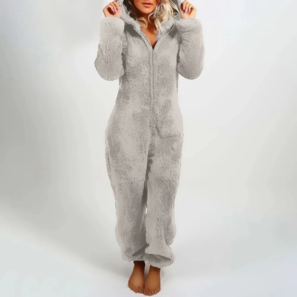 Trendy Plush Jumpsuit Pajamas Long-Sleeve