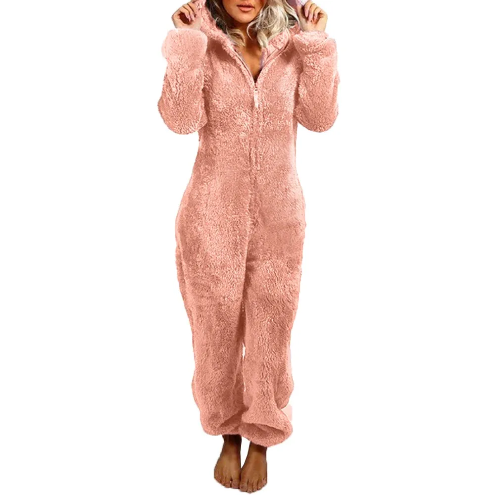 Trendy Plush Jumpsuit Pajamas Long-Sleeve