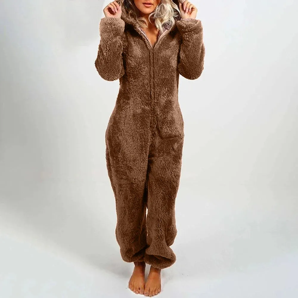 Trendy Plush Jumpsuit Pajamas Long-Sleeve