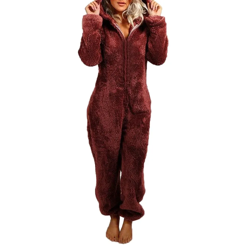 Trendy Plush Jumpsuit Pajamas Long-Sleeve